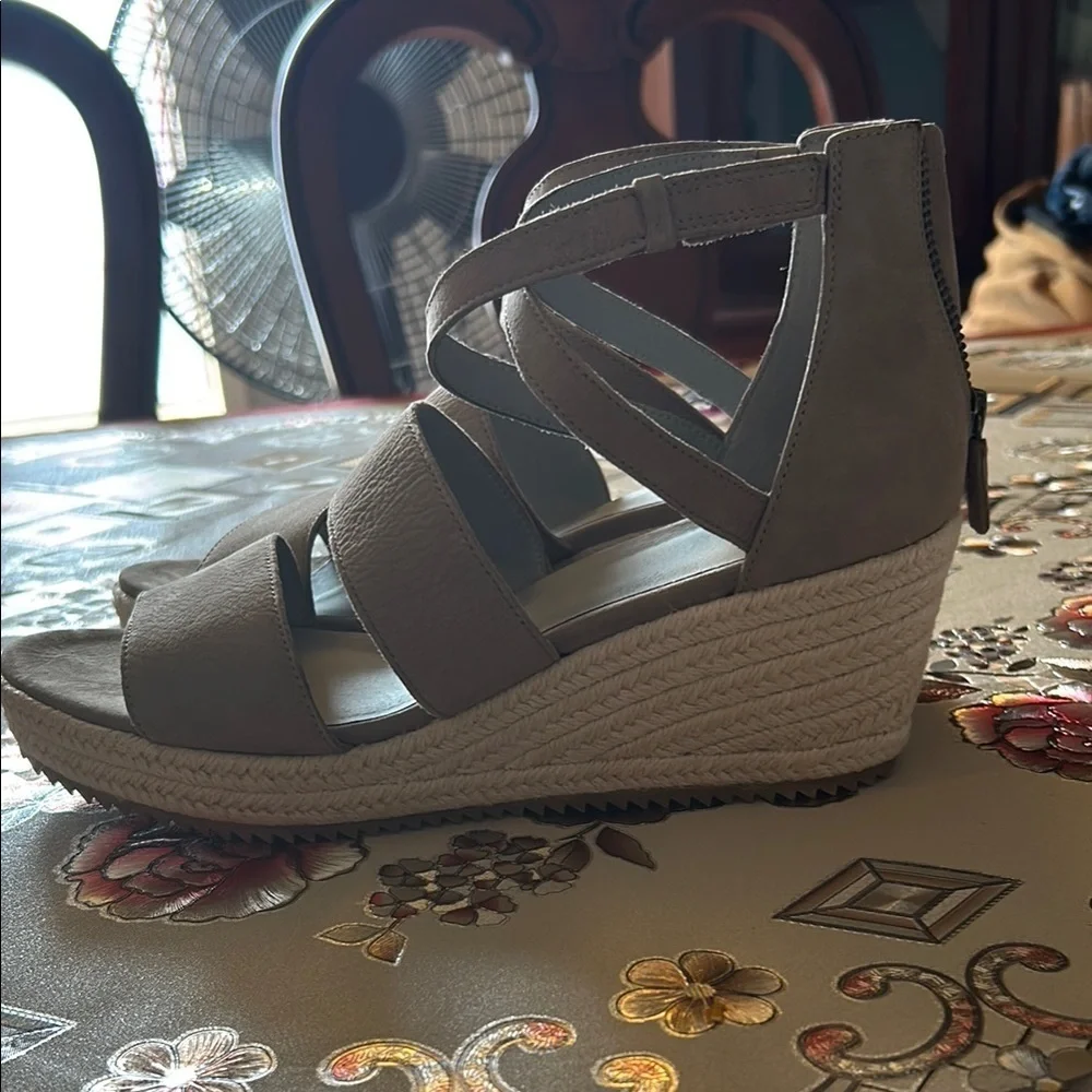 Tan Espadrille Platform Shoes with Crisscross Straps
